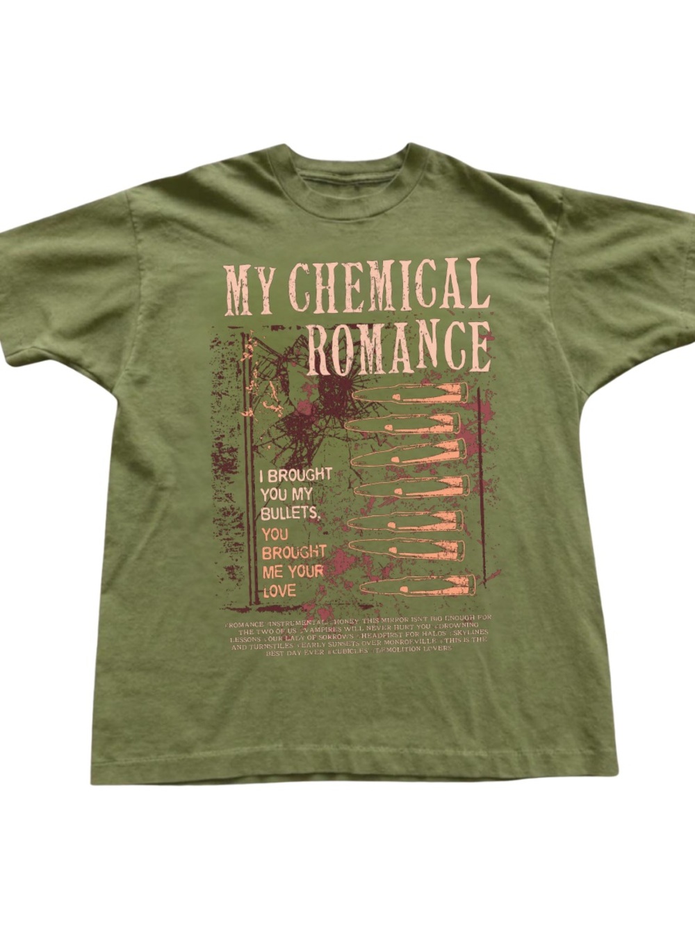 Military Green Graphic Tee with Pink Print
